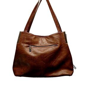 Madison West Brown Vegan Leather 3 Section Hobo Shoulder Bag Purse